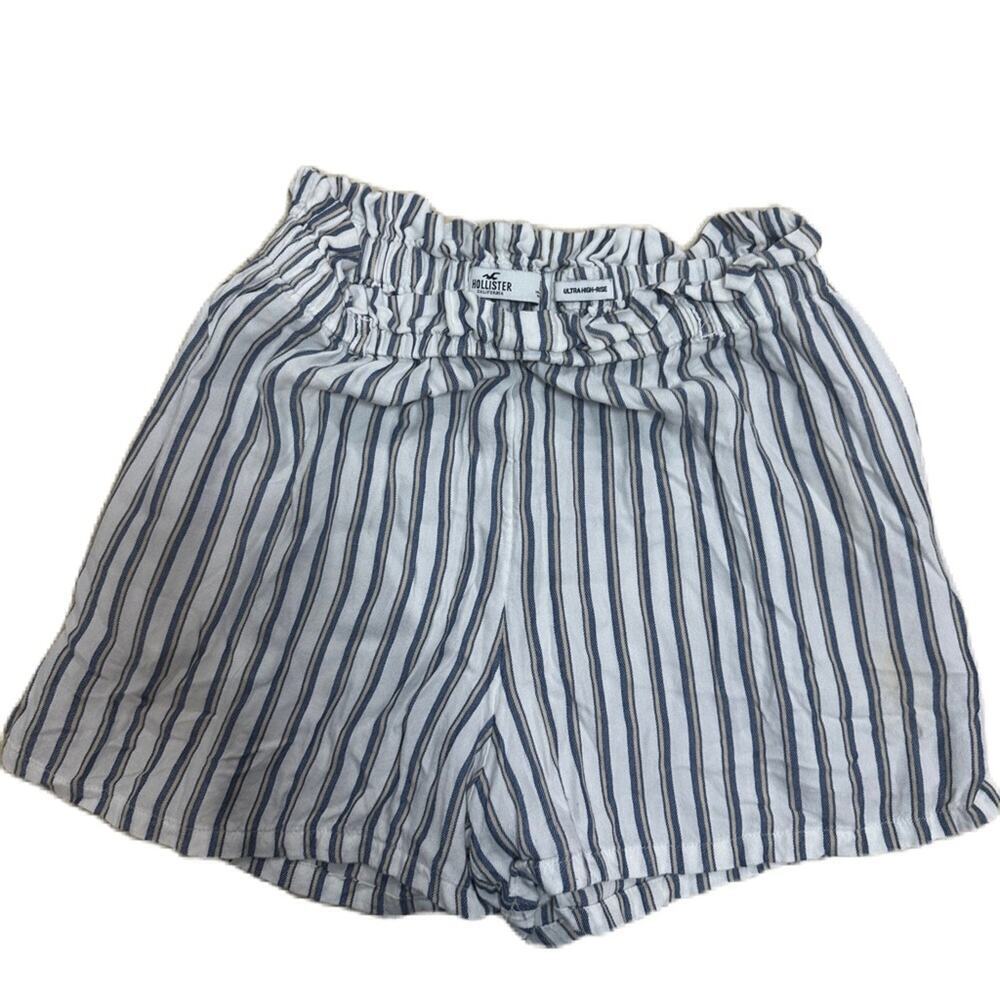 Hollister Womens Stripe Ultra High Rise Linen Like Soft Shorts Blue White L